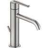 Duravit Rubinetto per lavabo, misura M (altezza beccuccio 138 mm), rubinetto per lavabo a risparmio energetico, rubinetto per bagno (MinusFlow), con scarico a tiranti, acciaio inox spazzolato