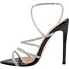 blingqueen Donna Slingback pizzo aperto punta sandali con strass cinturino, Nero , 43 EU