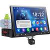 ATOTOEXCEL A5L 10.1 Pollici Doppio DIN e Adattivo a Singolo DIN Autoradio Android, CarPlay Senza Fili e Android Auto, Tracciamento GPS, Tethering WiFi/BT/USB,Telecamera di Retromarcia, HD LRV, 2G+32G