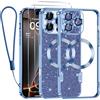 Kokio Glitter Magnetica Cover per iPhone 16 Pro con Cordino, Compatibile con MagSafe, Brillantini Sottile Silicone TPU Antiurto Custodia per iPhone 16 Pro con 2 Vetro Temperato Bumper, Blu