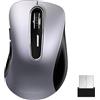 memzuoix Mouse Wireless 2.4GHz, Mouse Ottico Portatile 1400 DPI con Mini Ricevitore USB, 5 Tasti e Funzionamento a Batterie per Laptop, Desktop, MacBook - Argento