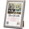 3-B - Cornice portafoto modello Mega in colore argento - 15 x 21 cm (formato A5) - con vetro acrilico, cornice in legno, portafoto, portadocumenti