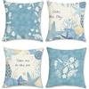 COZZSNUGE Federe Cuscini Costiero Estate Stella Marina Conchiglia Corallo Blu Poliestere Federe Cuscino Decorativi per Divano Letto Casa Patio 45 x 45 cm Set di 4