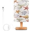 Ttgoth Lampada da comodino a forma di pesce corallo per camera da letto, piccola lampada da comodino a LED, con porte USB e paralume in tessuto, per soggiorno, dormitorio, casa, ufficio