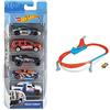Hot Wheels automobiline, 1806, Pacco da 5, (I modelli possono variare) + Playset Pista Sfida di Velocità e Curva Estrema