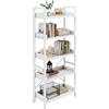 YITAHOME Libreria aperta a 5 ripiani, sottile e alta in metallo con 4 ganci, scaffale industriale per soggiorno, casa, ufficio, bianco puro