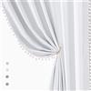 Treatmentex Tende oscuranti bianche per camera da letto con pompon, isolamento termico, tende completamente oscuranti per finestre, lunghezza 160 cm, pannelli per bambini, camera degli ospiti, hotel