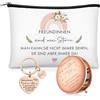Xuniea Set Regalo per Amiche Include 1 Borsa per Cosmetici, 1 Specchio da Viaggio con Ingrandimento e 1 Portachiavi per Migliore Amica Regali di Natale e Compleanno per Amica, Testo Scritto in Tedesco