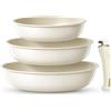 FOHERE Padelle Antiaderenti con Manico Removibile, Set 3 Padelle Ceramica | 20/24/28 CM Padelle Induzione Per Tutti I Piani Cottura, Lavabile in Lavastoviglie e Forno, Alluminio