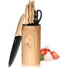 hecef Set Coltelli Cucina 6 Pezzi con Ceppo Universale, Acciaio Inox di Qualità, Coltello Chef & Santoku, Extra Affilato, Manico Ergonomico Antiscivolo, Effetto Legno D'Ulivo, Casa e i Regali