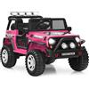 GYMAX Auto Elettrico per Bambini a 12V, Jeep Elettrica Fuoristrada per Bambini con Luci Musica e Batteria Ricaricabile, Telecomando 2,4G, Veicolo a 2 Posti, per Bambini 3+ Anni (Rosa)