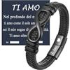 Gkmamrg Regali San Valentino per lui Uomo Mariti Fidanzati - Bracciale da uomo in pelle con incisione Ti Amo