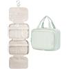 Narwey Beauty Case da Appendere Viaggio, Beauty Case da Appendere per Donna Uomo,Borsa da Toilette da Travel Kit Viaggio, Trousse Pochette Trucchi Donna per Viaggio (Striscia Verde Menta (Medio))