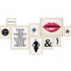 PHOTOLINI Set di 9 cornici per poster legno MDF naturale, plexiglass infrangibile, da parete, accessori inclusi - per foto, immagini e poster