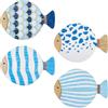 GORGECRAFT 4pz Decorazione da Parete in Legno A Forma di Pesce Blu in Legno Naturale Estate Mare Spiaggia Oceano Sculture Animali Vintage Nautico Costiero da Appendere con Adesivo Arte Lago Casa