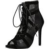 OBiQuzz Sandali da donna con tacco - Sandali con tacco alto Sexy Pumps Peep Toe Open Stivaletti Latin Standard Scarpe da ballo in rete, sandali estivi da ballo Bootie Performance, Nero , 38 EU