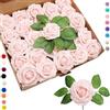COSORO 25 Pezzi Fiori Rosa Artificiali Rose Champagne, Mousse Finte con Steli per Decorazione Floreale per Anniversario, Matrimonio, Torta, Festa, Giardino, Artigianato, Doccia Nuziale, San Valentino