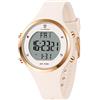 caprock Orologio digitale da donna con display a LED, impermeabile fino a 5 atm, orologio sportivo da donna, orologio sportivo con sveglia/cronometro/luminoso/conto alla rovescia, Bianco sporco-oro rosa