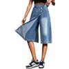 Djeanxa Jorts da donna Baggy Y2k Bermuda Jean Shorts Bottone Gamba Larga Lunghezza al Ginocchio Pantaloncini in Denim con Tasca, Blu, M