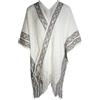 ZLYC Poncho da donna leggero con finiture dorate in maglia, coperta avvolgente con frange e finiture a contrasto, Bianco tinta unita., Taglia unica