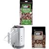 Weber Carbone per Barbecue da Gusci di Cocco, Sacco da 8kg, 18402 + Avviatore per Camino Compatto, 7416 + Cubetti Accendifuoco 48 Pastiglie sul Marrone, 17612