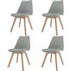 Bricozone Set Di 4 Sedie Per Sala Da Pranzo Ufficio Ideale Per Soggiorno Sala Riunione Con Gambe In Faggio Legno Massello Massiccio Stile Nordico Scandinavo Seduta Comoda Imbottita (Grigio)