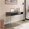 DEGHI Scrivania 110x55 cm in legno nero con cassetto e vano a giorno e gambe in vetro temperato - Metropolis
