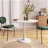 DEGHI Tavolo rotondo 100 cm con top in ceramica effetto marmo e struttura in metallo bianco - Tulipano