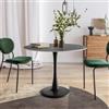 DEGHI Tavolo rotondo 100 cm con top in ceramica effetto marmo e struttura in metallo nero - Tulipano