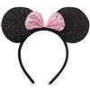 KIRALOVE Cerchietto orecchie topolina minnie carnevale halloween colore nero fiocco rosa con paillettes donna costume festa travestimento femminile