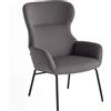 HOMCOM Poltrona imbottita moderna in stile orecchie, alto schienale, imbottitura spessa, gambe metalliche, Grigio | Aosom Italy