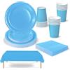 COSORO 69 Pezzi Set Stoviglie per Feste Azzurro,Piatti Tazze Asciugamani di Carta Tovaglia Plastica Stoviglie Monouso Biodegradabili,Decorazione Desktop per Feste di Compleanno,Picnic,Baby Shower