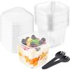 LATERN 50 Pezzi Tazze da Dessert in Plastica con Coperchi, 360ml Coppe da Dessert Quadrate Tazza di Antipasto Semifreddo Trasparente Ciotola da Portata Riutilizzabile con Forchette per Festa
