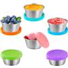 Aurobest 6 Pezzi Contenitori Insalata Piccoli con Coperchio Silicone, Contenitore Ermetici Condimenti Mini Acciaio Inossidabile, Tazze Alimenti Riutilizzabile per Salsa, Salse, Condimento, Burro Arachidi
