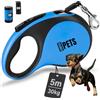 CORTES PETS Guinzaglio per canI allungabile Retrattile 5m, con sacchetto per escrementi per cani fino a 30 kg, ideale per cani di taglia grande, media e piccola (Blu, M | 5m| fino a 30 kg)