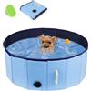 DEWEL Vasca da Bagno Portatile per Cani, Piscina per Animali Antiscivolo con Maniglia, Vasca da Bagno Pieghevole per Cani di Piccola e Media Taglia, con Spazzola, 80 x 30 cm