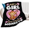 Xgidkew Just A Girl Who Loves Monkeys Coperta carina divertente con scimmie, idea regalo per ragazze e ragazzi, super calda e morbida coperta in pile di flanella, coperta invernale per bambini, donne, 101,6 x