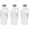 Acan Tradineur - Confezione da 3 bottiglie in vetro con manico da 1000 ml, tappo a vite in plastica e metallo, dispenser per acqua fredda o calda, 24,7 x 9,5 cm