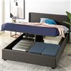 Zinus Maddon Letto baule 160 x 200 cm, altezza 31 cm, sistema di sollevamento idraulico, testa e telaio per letto matrimoniale in legno tappezzeria, grigio scuro