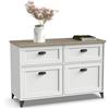 Muebles Pitarch | Aparador salone da pranzo, buffet, mobile ausiliario vintage, 2 ante e 2 cassetti, bianco e rovere Cambrian, 80x120x47 cm, dispensa, cucina, ufficio, modello Toscana