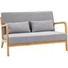 DecHome - Divano 2 Posti Moderno in Legno con Cuscini Seduta Imbottita e Tessuto Effetto Velluto 122x71x76 cm Grigio