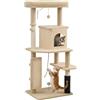 PawHut Albero dei Gatti Altezza 132 cm Albero dei Gatti con Piattaforme Albero dei Gatti con Spazzola Palline Appese e Tappeto Graffiante Beige