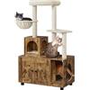 Soberine Mobile Lettiera Gatti con Tiragraffi Integrato e Cuccia Albero Gatto 4-in-1 Design Multifunzionale e Salvaspazio Marrone Rustico e Beige Montaggio Facile
