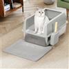 BAKAJI Lettiera per Gatti XXL Aperta con Base in Acciaio Bordo Anti Sabbiolina, Paletta Raccolta e Contenitore, Tappetino Anti Sporco, Base Antiscivolo, Capacità 35 L, Colore Grigio, 60 x 40 x 30 cm