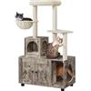 Soberine Mobile Lettiera Gatti con Tiragraffi Integrato e Cuccia Albero Gatto 4-in-1 Design Multifunzionale e Salvaspazio Grigio-Beige/Beige Montaggio Facile