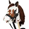 SKIPPI Hobby Horse Pezzato Sauro, Set Cavezza e Redini, Cavallo A5, Testa di Cavallo con Bastone Macchiato, Tobiano