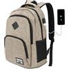 YAMTION - Zaino per laptop, per la scuola, per adolescenti, con porta di ricarica USB, per università, viaggi, scuola, lavoro, ufficio, beige