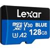 Lexar Blue Scheda Micro SD 128GB, fino a 160 MB/s in lettura, scheda microSDXC UHS-I, C10, U3, V30, A2, video Full-HD e 4K, scheda di memoria ad alta velocità per smartphone/tablet/action camera