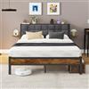 JUISSANO Letto imbottito 120 x 200 cm, letto matrimoniale con stazione di ricarica, telaio del letto con vano portaoggetti in legno sulla testiera e 2 tavoli laterali a ali, nero+grigio scuro