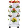 VECELO Fioriera verticale da giardino a 5 livelli, autoirrigante, impilabile, con ruote, per fragole, erbe, fiori, verdure, colore bianco